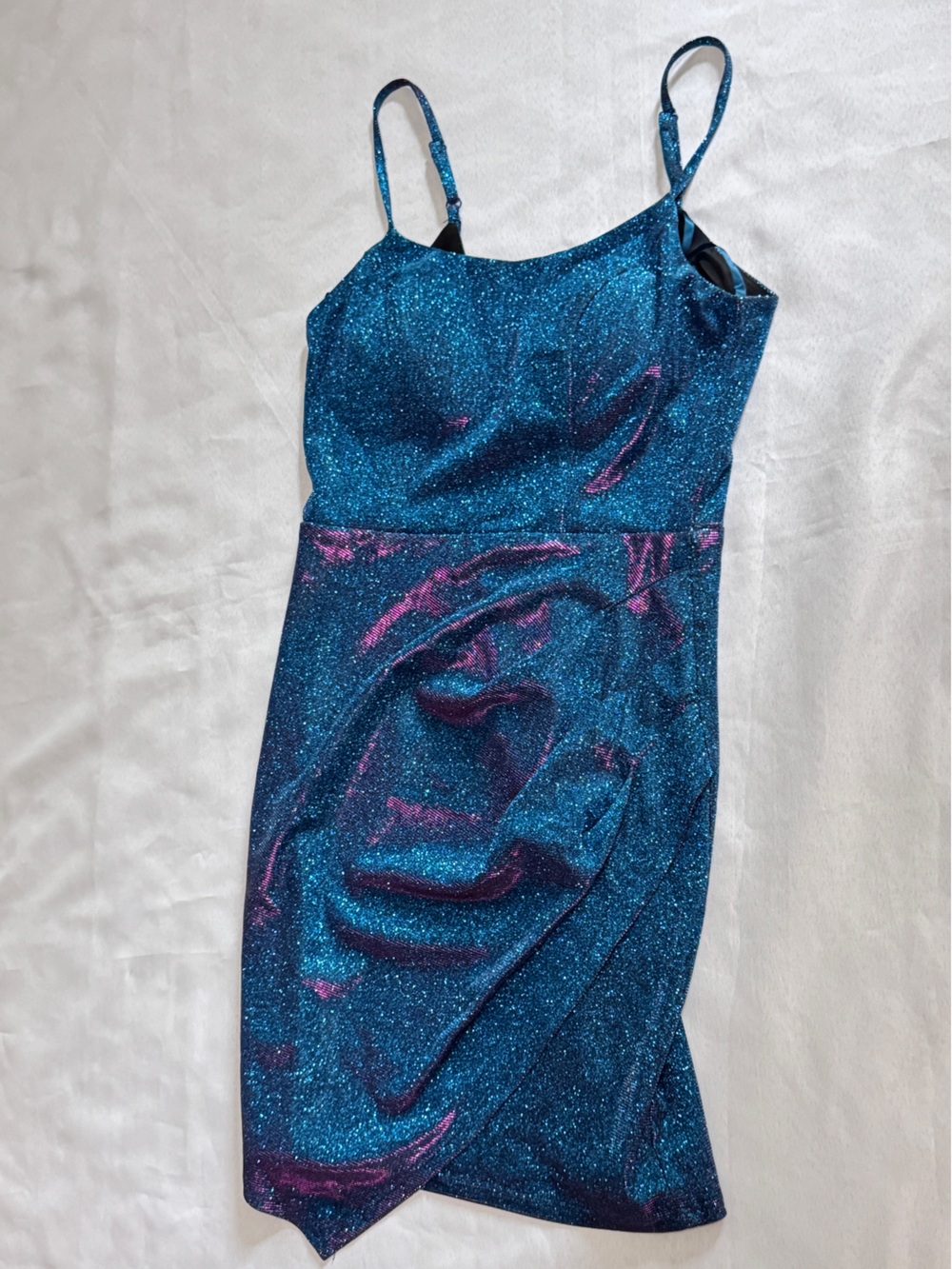 Crystal Sky Holographic Iridescent Blue Pink Purple Minidress Dress Built in Bra
